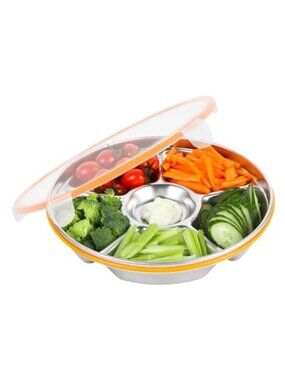 Stainless Steel Snack Tray Divided Serving Platter With Lid Party Food Storage